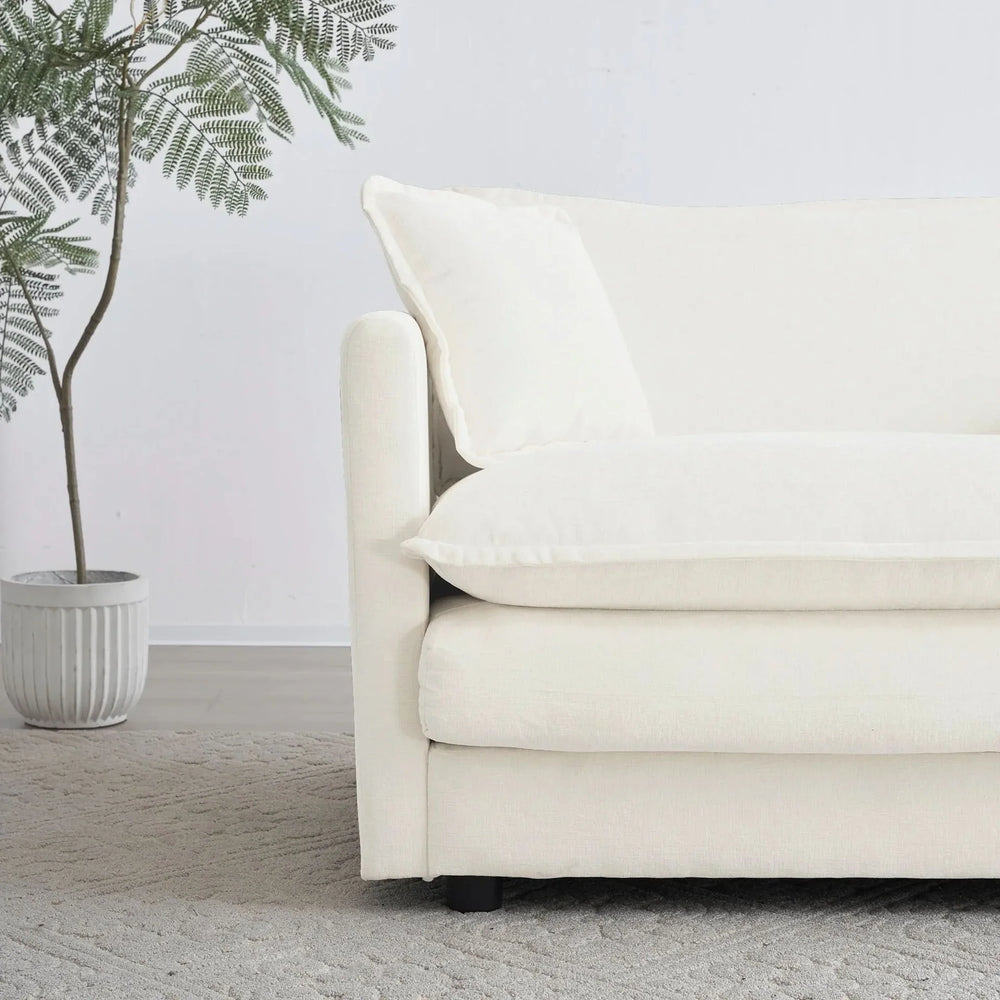 Accent Chair Chenille Upholstered Ottoman Reading Chair For Living Room White Media 3