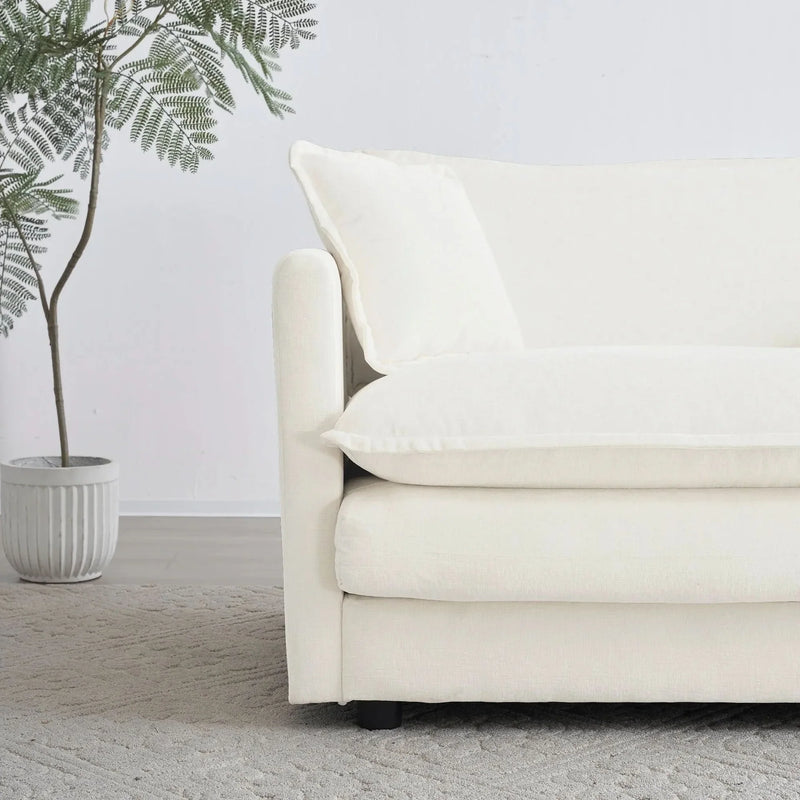 Accent Chair Chenille Upholstered Ottoman Reading Chair For Living Room White