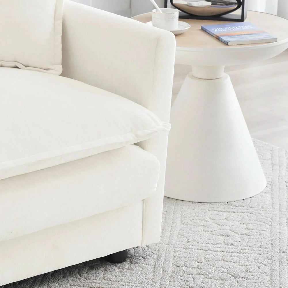 Accent Chair Chenille Upholstered Ottoman Reading Chair For Living Room White Media 6