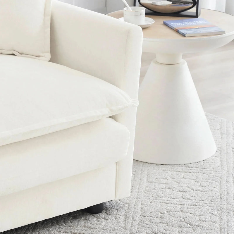 Accent Chair Chenille Upholstered Ottoman Reading Chair For Living Room White