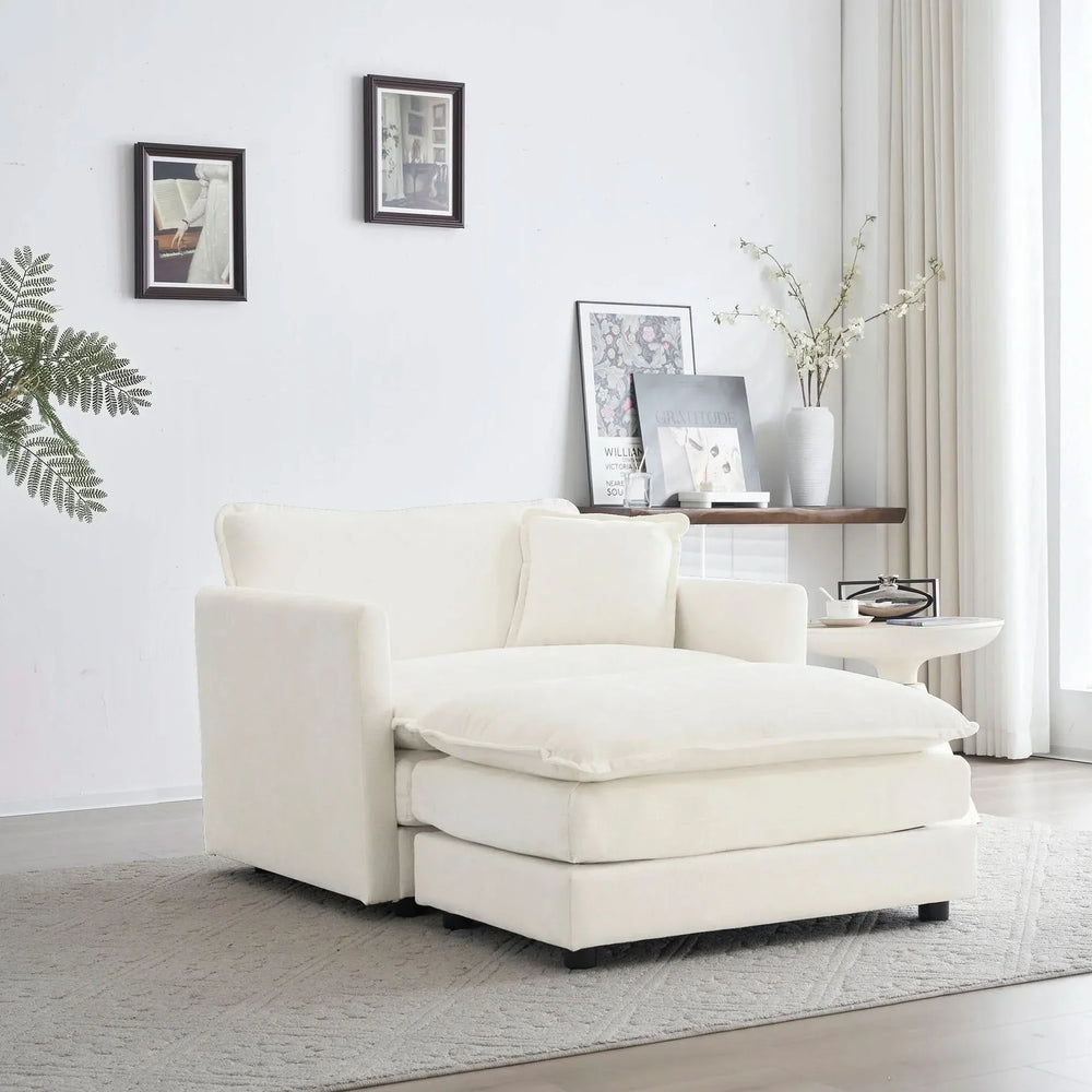 Accent Chair Chenille Upholstered Ottoman Reading Chair For Living Room White Media 2
