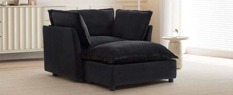 Armchair Sofa Chenille Upholstery Wide Seat & Curved Armrests With Ottoman