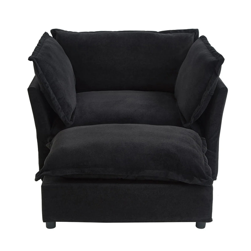 Armchair Sofa Chenille Upholstery Wide Seat & Curved Armrests With Ottoman
