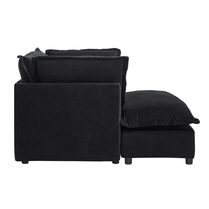 Armchair Sofa Chenille Upholstery Wide Seat & Curved Armrests With Ottoman