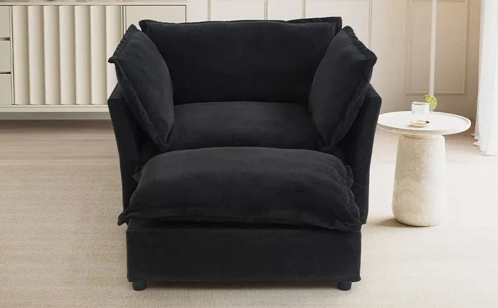 Armchair Sofa Chenille Upholstery Wide Seat & Curved Armrests With Ottoman Media 24