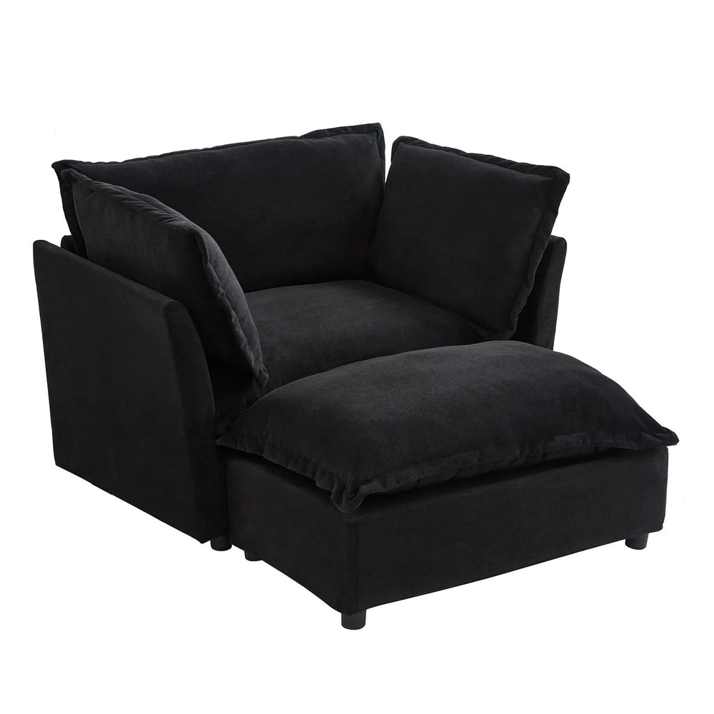Armchair Sofa Chenille Upholstery Wide Seat & Curved Armrests With Ottoman Media 1