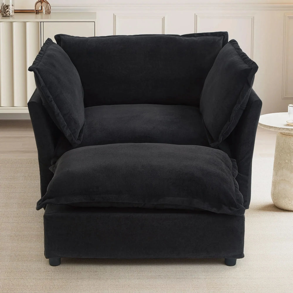 Armchair Sofa Chenille Upholstery Wide Seat & Curved Armrests With Ottoman Media 9
