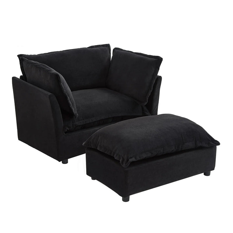 Armchair Sofa Chenille Upholstery Wide Seat & Curved Armrests With Ottoman