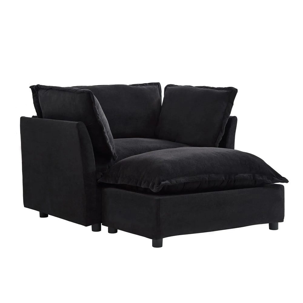 Armchair Sofa Chenille Upholstery Wide Seat & Curved Armrests With Ottoman Media 13