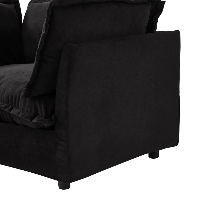 Armchair Sofa Chenille Upholstery Wide Seat & Curved Armrests With Ottoman