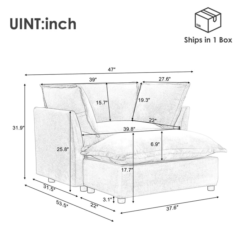 Armchair Sofa Chenille Upholstery Wide Seat & Curved Armrests With Ottoman