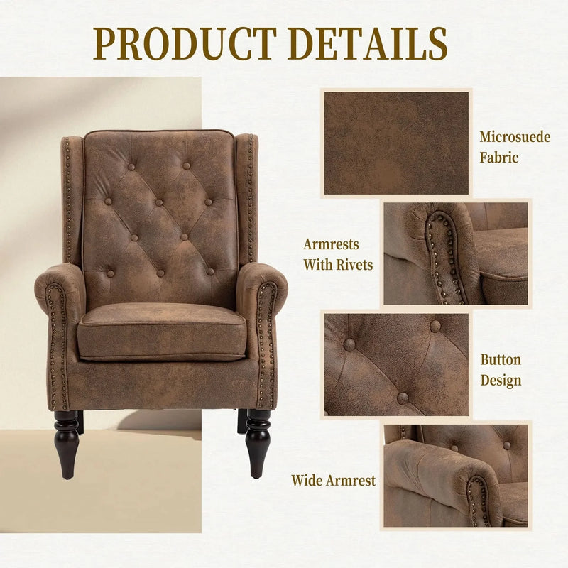 Armchair With Microsuede Upholstery Wood Frame Cozy Living Room Chair