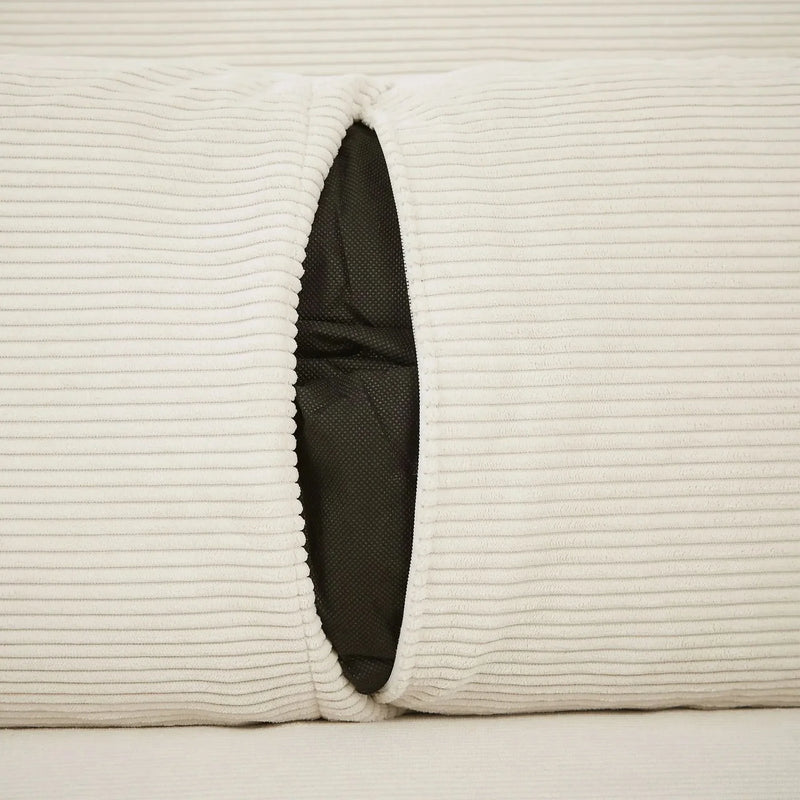 Convertible Sofa Bed Corduroy Beige With USB Ports Removable Pillows
