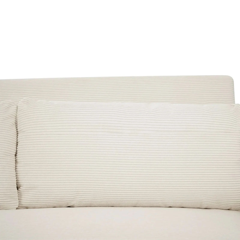 Convertible Sofa Bed Corduroy Beige With USB Ports Removable Pillows