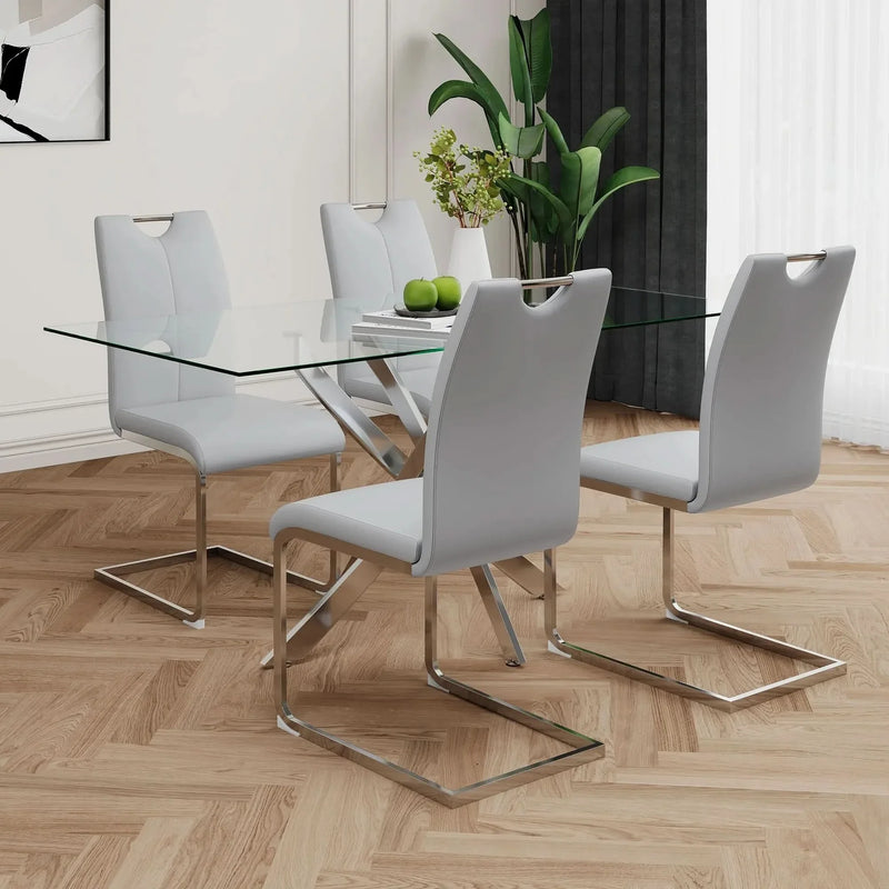Dining Chairs Faux Leather Padded Seat Chrome Metal Legs Modern Set Of 2