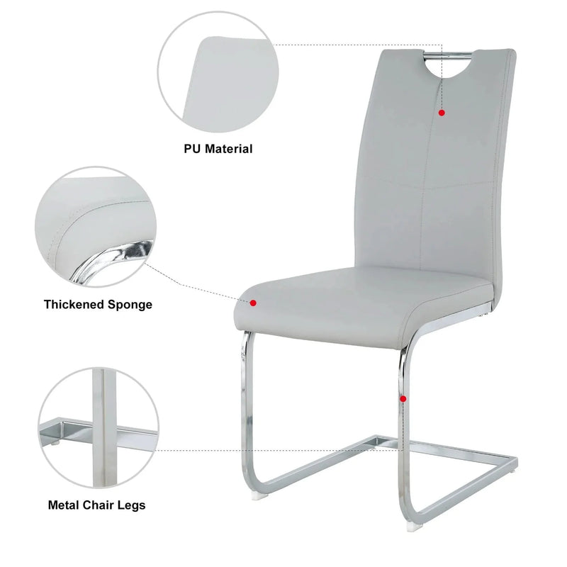 Dining Chairs Faux Leather Padded Seat & Chrome Metal Legs Modern Set of 4