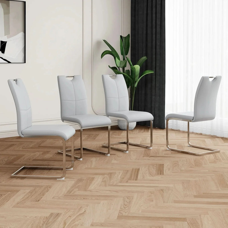 Dining Chairs Faux Leather Padded Seat & Chrome Metal Legs Modern Set of 4