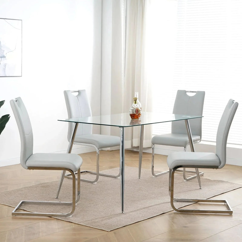 Dining Chairs Faux Leather Padded Seat & Chrome Metal Legs Modern Set of 4