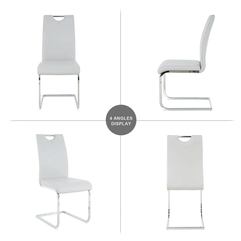Dining Chairs Faux Leather Padded Seat & Chrome Metal Legs Modern Set of 4