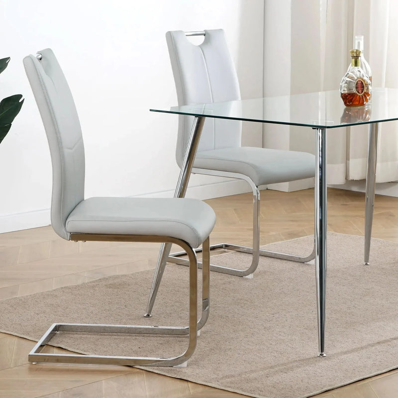 Dining Chairs Faux Leather Padded Seat Chrome Metal Legs Modern Set Of 2
