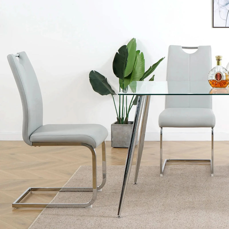 Dining Chairs Faux Leather Padded Seat Chrome Metal Legs Modern Set Of 2