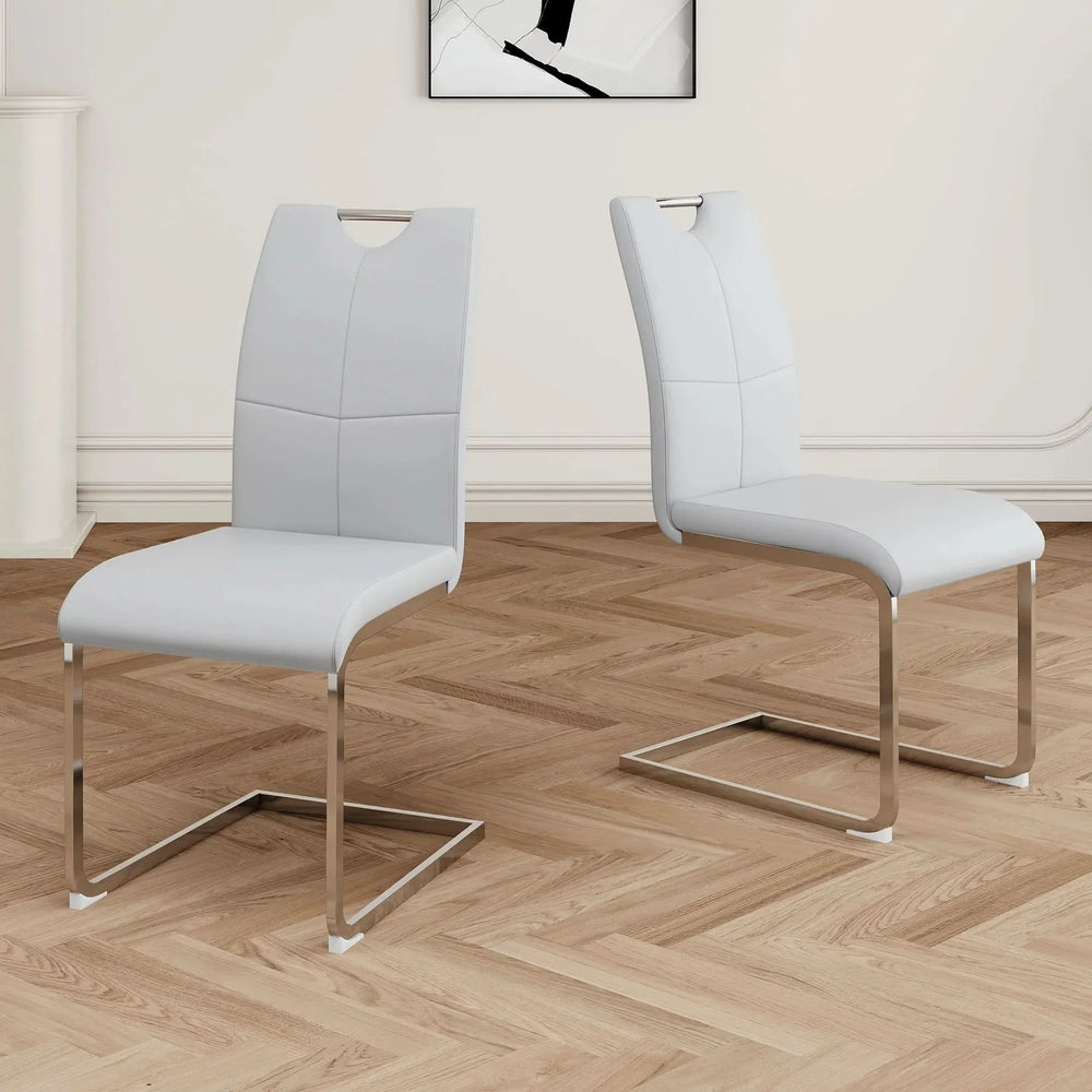 Dining Chairs Faux Leather Padded Seat Chrome Metal Legs Modern Set Of 2 Media 3