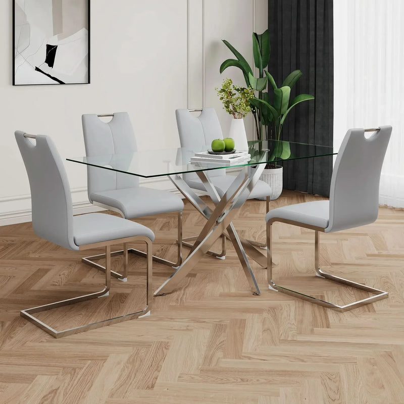 Dining Chairs Faux Leather Padded Seat & Chrome Metal Legs Modern Set of 4