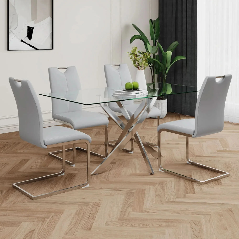 Dining Chairs Faux Leather Padded Seat Chrome Metal Legs Modern Set Of 2 Media 8