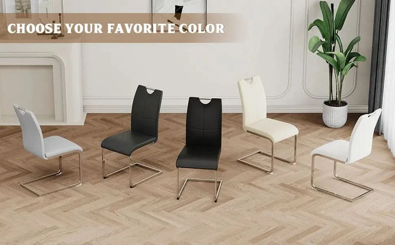 Dining Chairs Faux Leather Padded Seat Chrome Metal Legs Modern Set Of 2