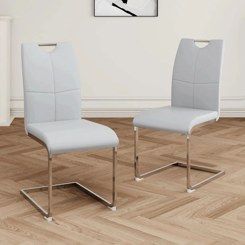 Dining Chairs Faux Leather Padded Seat Chrome Metal Legs Modern Set Of 2