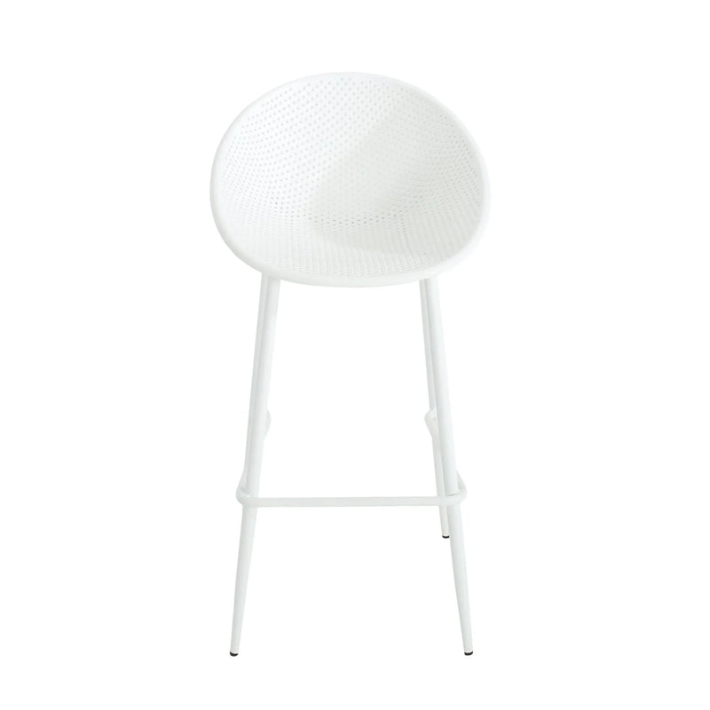 Outdoor Bar Stool Pair Iron & Plastic White Weather Resistant For Patio
