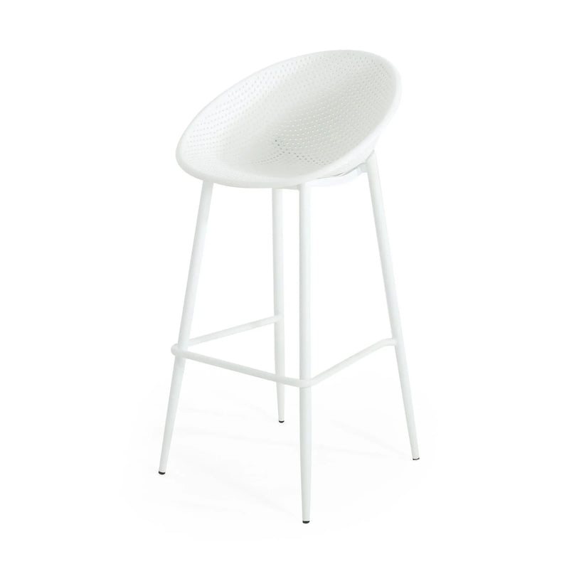 Outdoor Bar Stool Pair Iron & Plastic White Weather Resistant For Patio