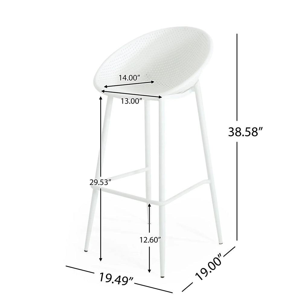 Outdoor Bar Stool Pair Iron & Plastic White Weather Resistant For Patio Media 3