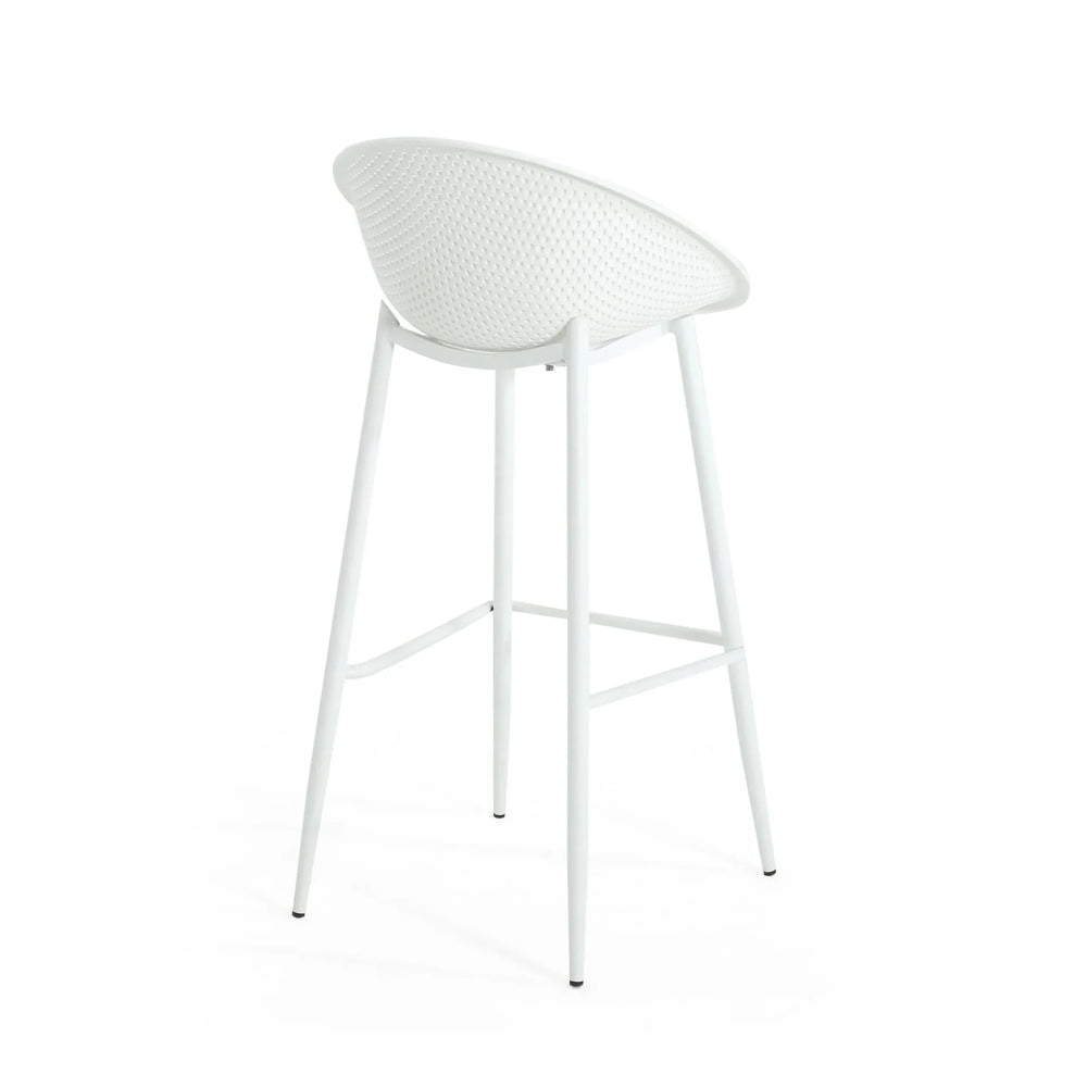 Outdoor Bar Stool Pair Iron & Plastic White Weather Resistant For Patio Media 7