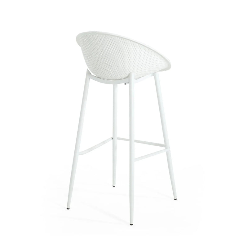 Outdoor Bar Stool Pair Iron & Plastic White Weather Resistant For Patio