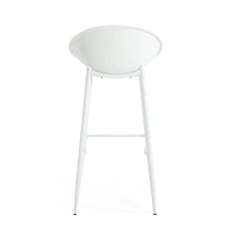 Outdoor Bar Stool Pair Iron & Plastic White Weather Resistant For Patio
