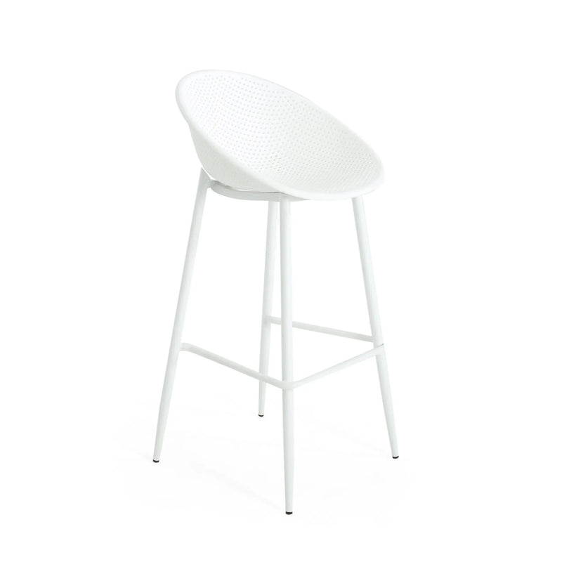 Outdoor Bar Stool Pair Iron & Plastic White Weather Resistant For Patio