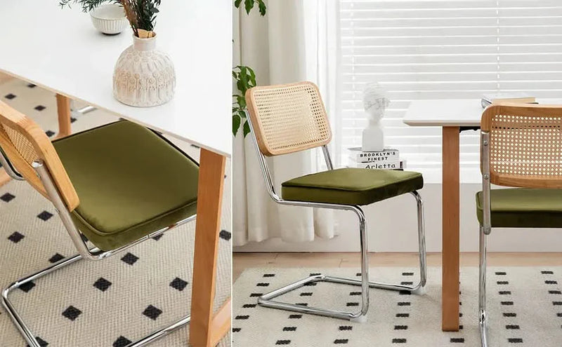 Dining Chairs Fabric & Metal Olive Green With Chrome Mid Century Cantilever Legs