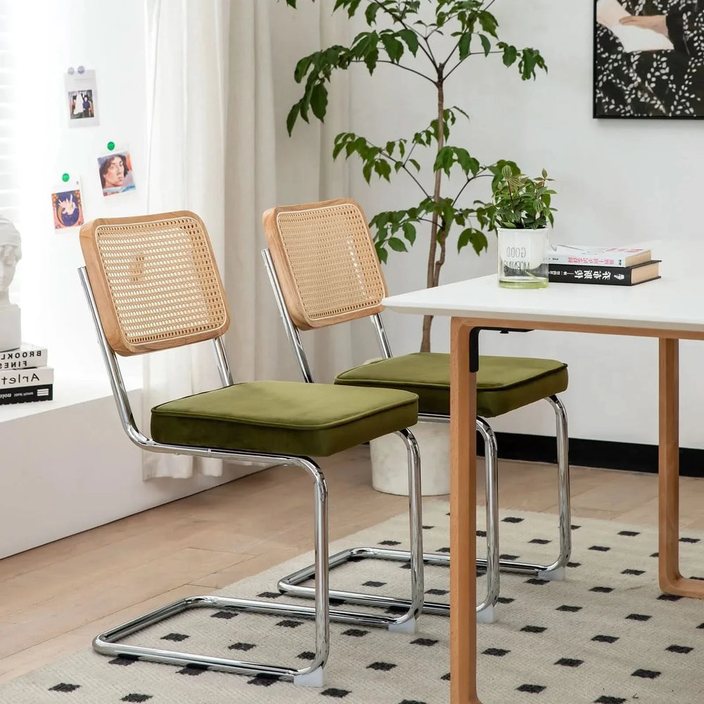 Dining Chairs Fabric & Metal Olive Green With Chrome Mid Century Cantilever Legs Media 16