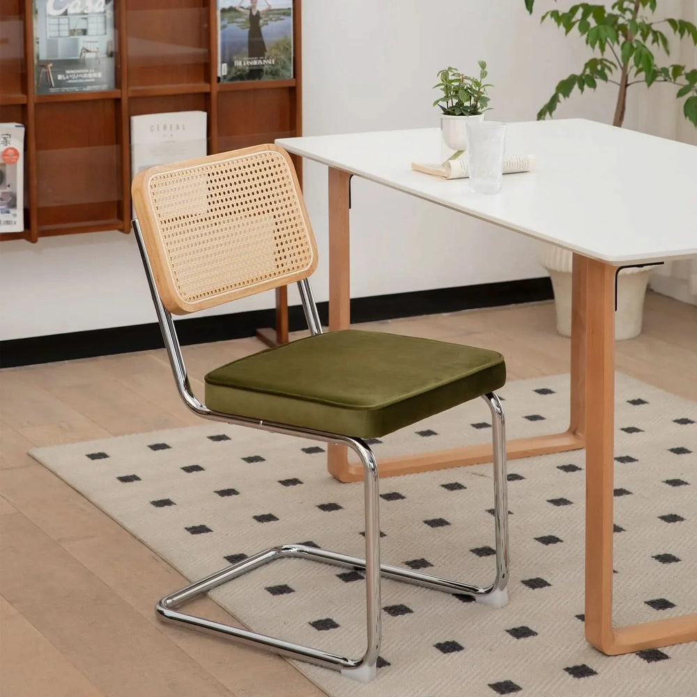 Dining Chairs Fabric & Metal Olive Green With Chrome Mid Century Cantilever Legs Media 7