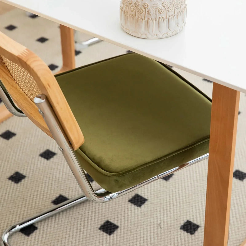 Dining Chairs Fabric & Metal Olive Green With Chrome Mid Century Cantilever Legs