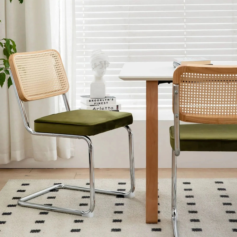 Dining Chairs Fabric & Metal Olive Green With Chrome Mid Century Cantilever Legs Media 4
