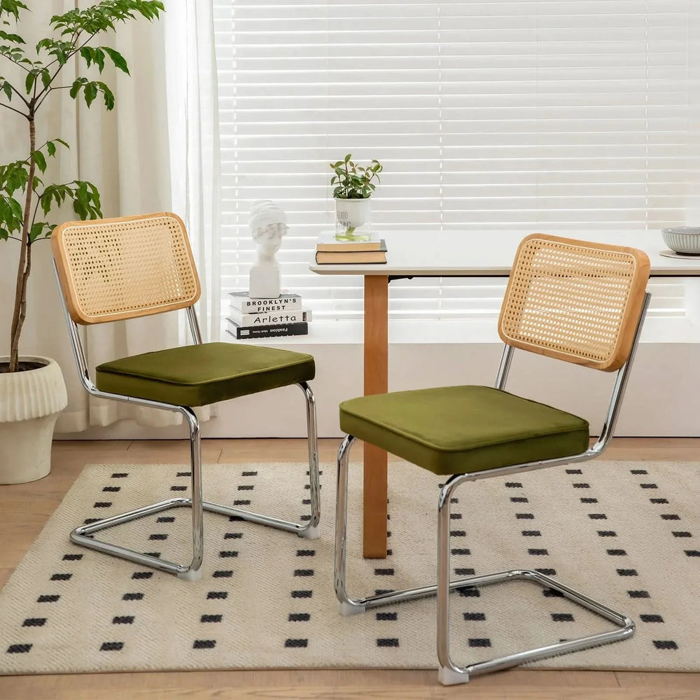 Dining Chairs Fabric & Metal Olive Green With Chrome Mid Century Cantilever Legs Media 13