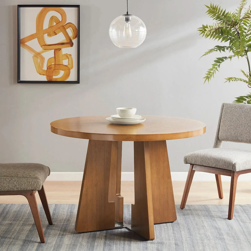Round Dining Table Pecan Wood Veneer 44 Inch Diameter Modern Dining