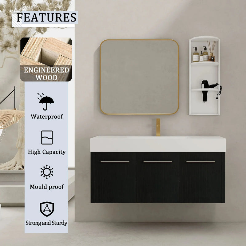 Wall Mounted Bathroom Vanity Thick Edged Resin Basin Plywood Modern