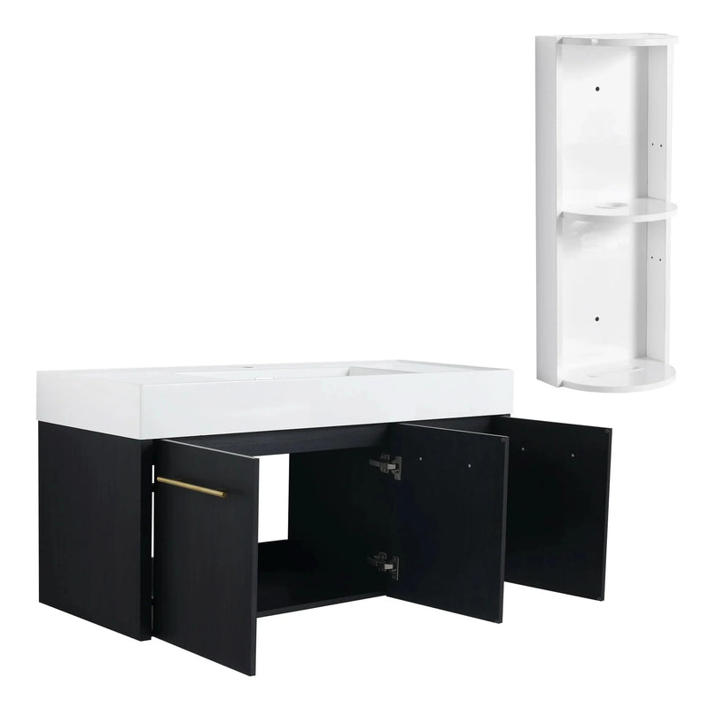 Wall Mounted Bathroom Vanity Thick Edged Resin Basin Plywood Modern