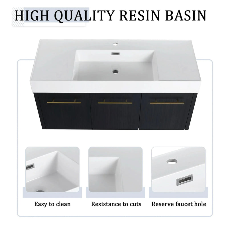 Wall Mounted Bathroom Vanity Thick Edged Resin Basin Plywood Modern