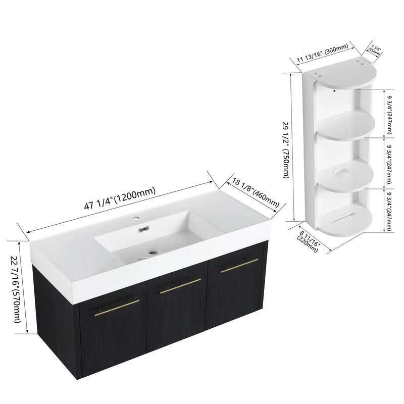 Wall Mounted Bathroom Vanity Thick Edged Resin Basin Plywood Modern