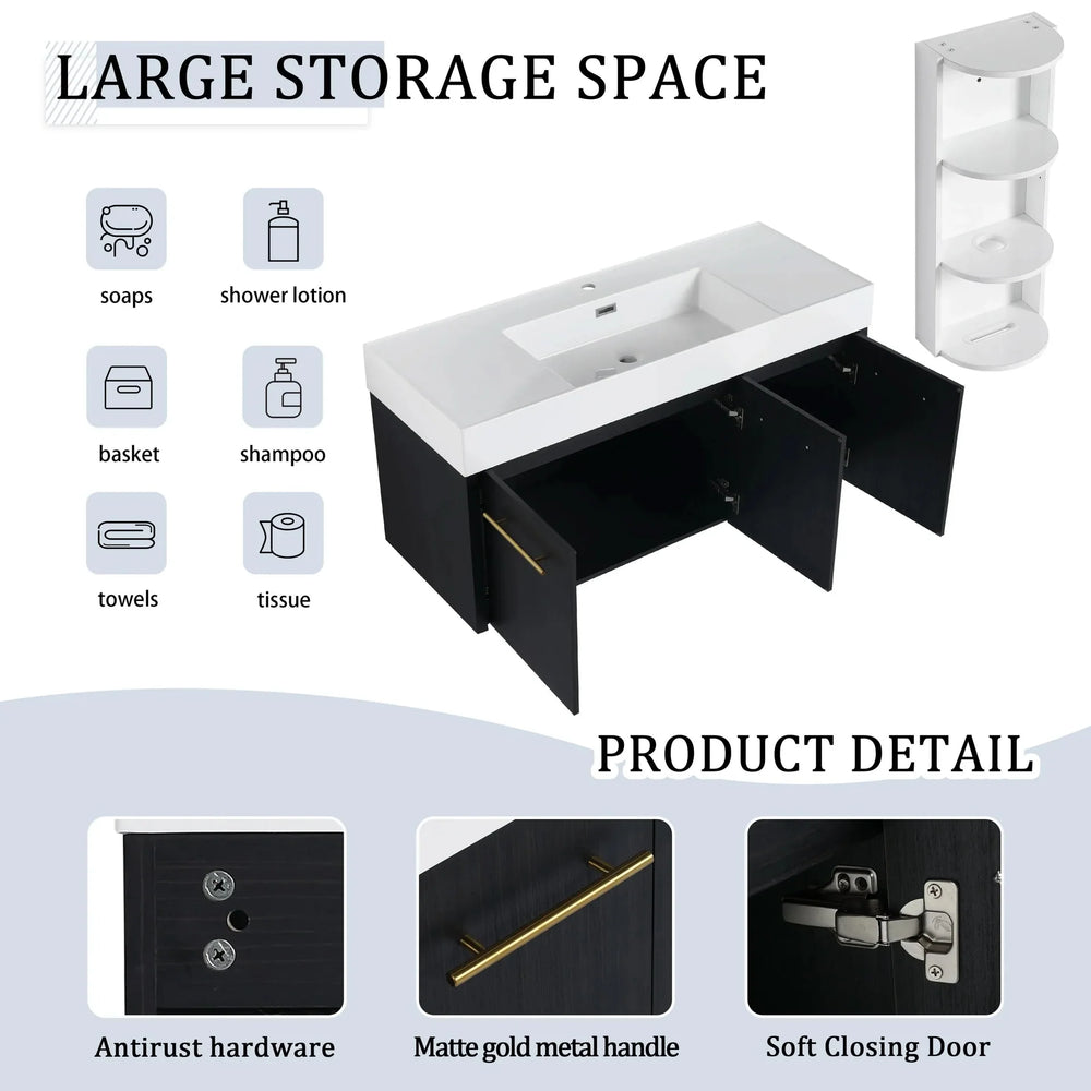 Wall Mounted Bathroom Vanity Thick Edged Resin Basin Plywood Modern Media 7