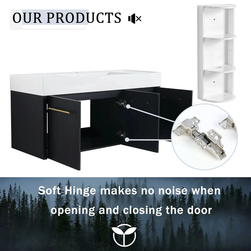 Wall Mounted Bathroom Vanity Thick Edged Resin Basin Plywood Modern